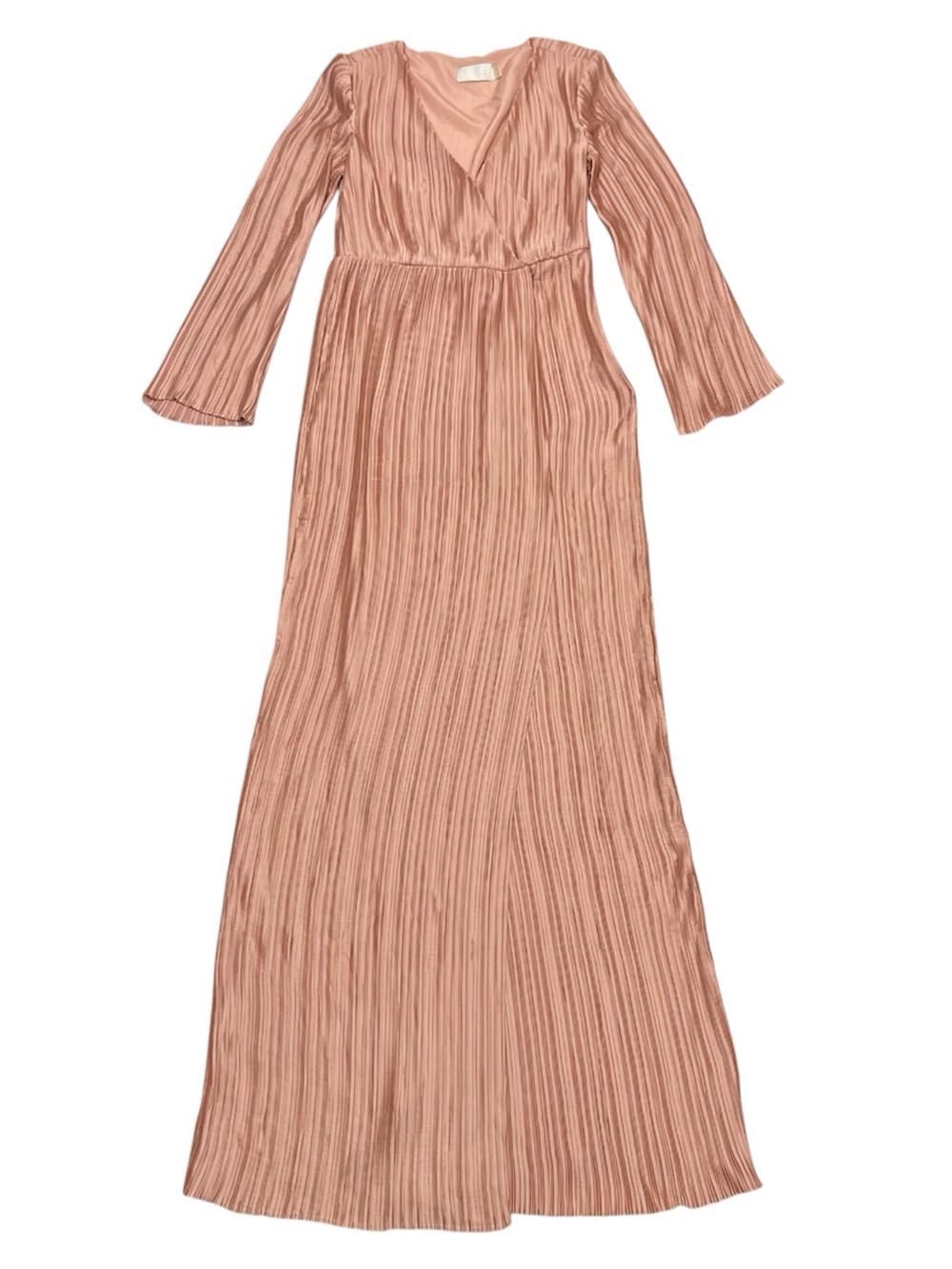 TJD Chic Long Maxi Dress Sz Small Blush Pink Pleated Party Wedding Guest